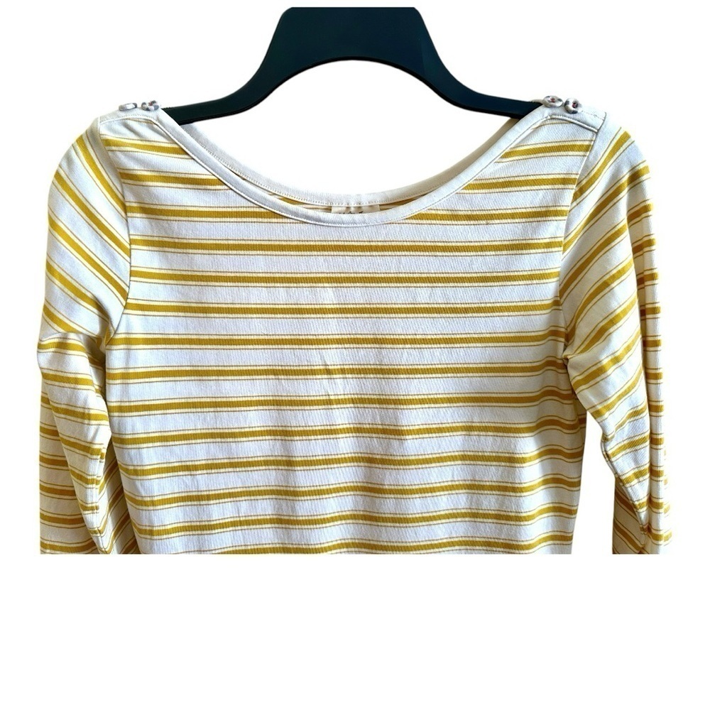 MATILDA JANE, WOMENS, STRIPE TOP. MUSTARD & WHITE STRIPE, BOAT NECK. SIZE S - Picture 3 of 7
